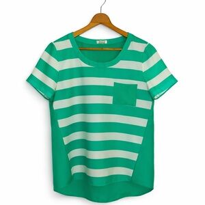 J.Crew Green & White Striped Short Sleeve Pocket Top | XS